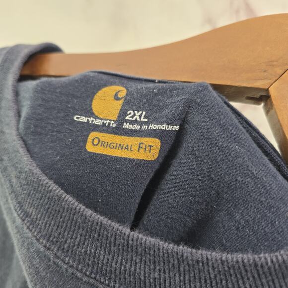 Carhartt T Shirt Mens 2XL Blue Pocket Original Fit Short Sleeve Dark Navy K87 - Picture 3 of 9